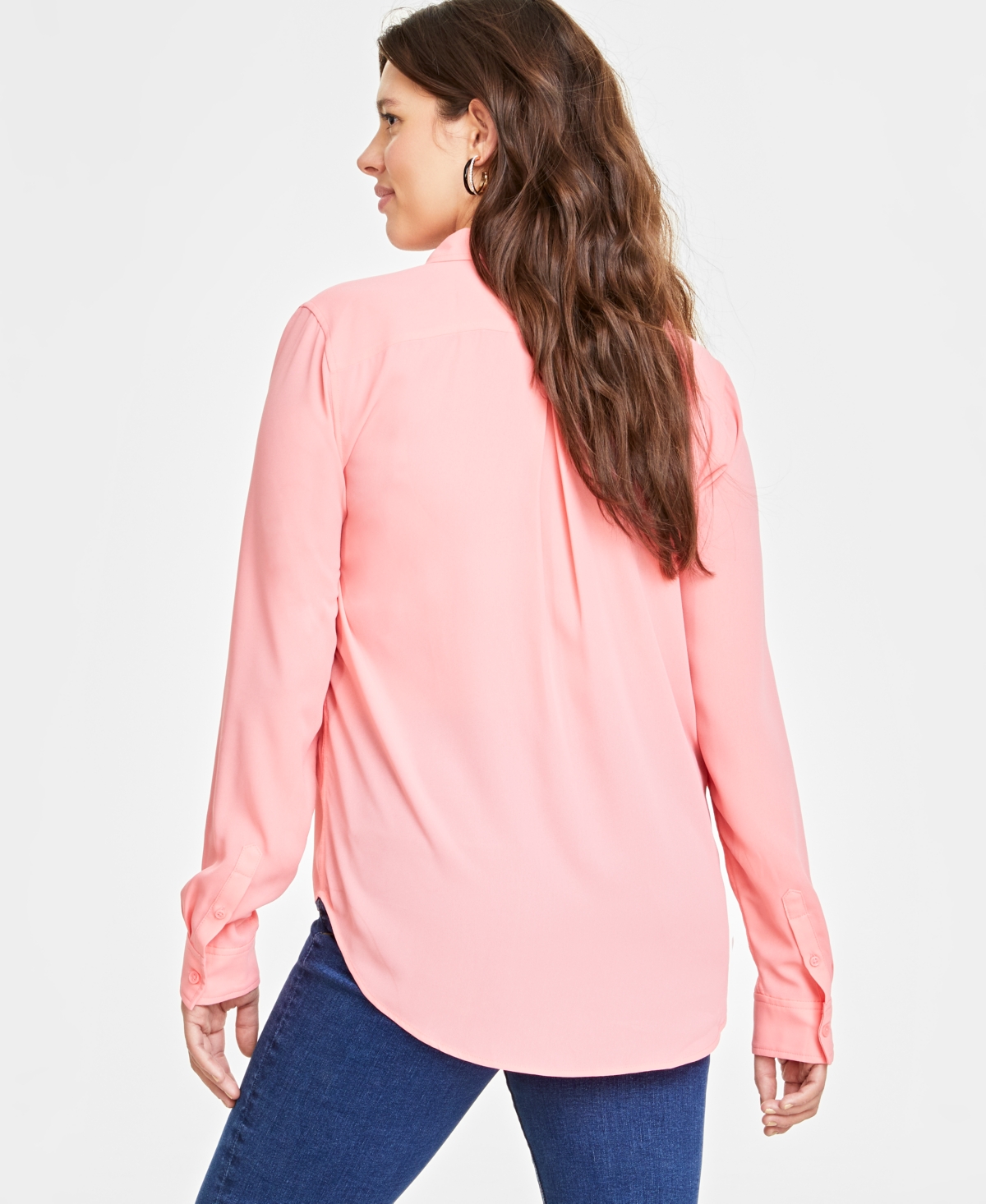 On 34th Women's Button-front Crepe Shirt, Created For Macy's In Salmon Rose