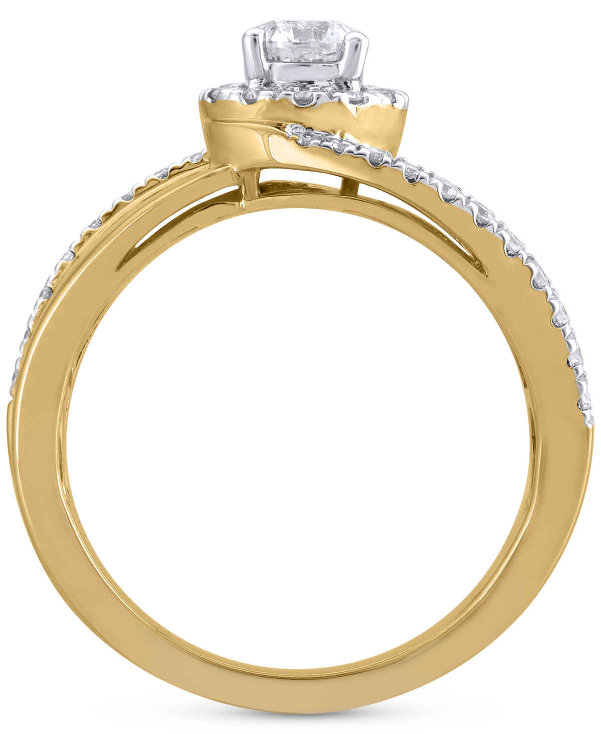 Shop Macy's Diamond Halo Engagement Ring (3/4 Ct. T.w.) In 14k Two-tone Gold In Yellow Gold
