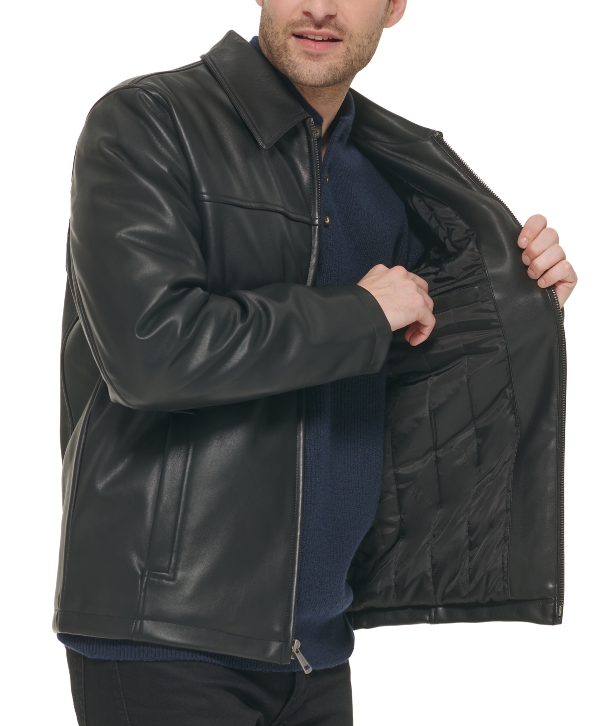 Cole Haan Men's Faux Leather Shirt Jacket