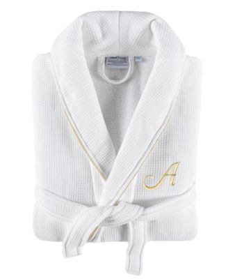 Textiles 100 Turkish Cotton Unisex Personalized Waffle Weave Terry Bathrobe With Satin Piped Trim