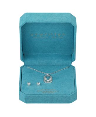 Cubic Zirconia Initial Pendant Necklace and Stud Earring Set