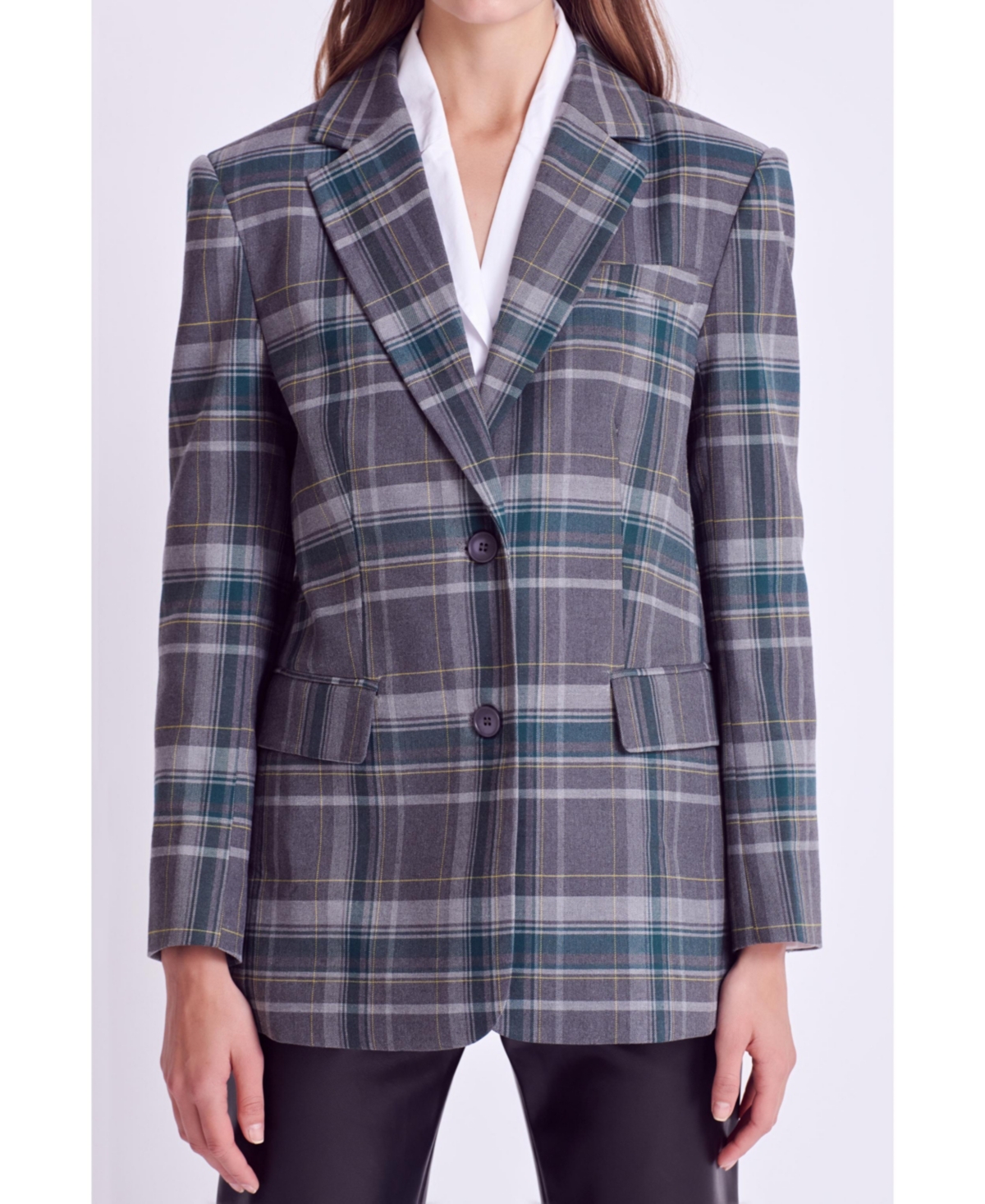 English Factory Plaid Two-button Blazer In Grey,green