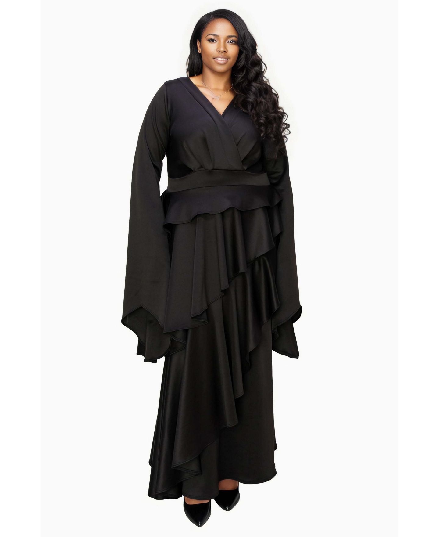Женское платье L I V D Plus Size Zeta Ruffled Drama, цвет: Чёрный — фото 1
