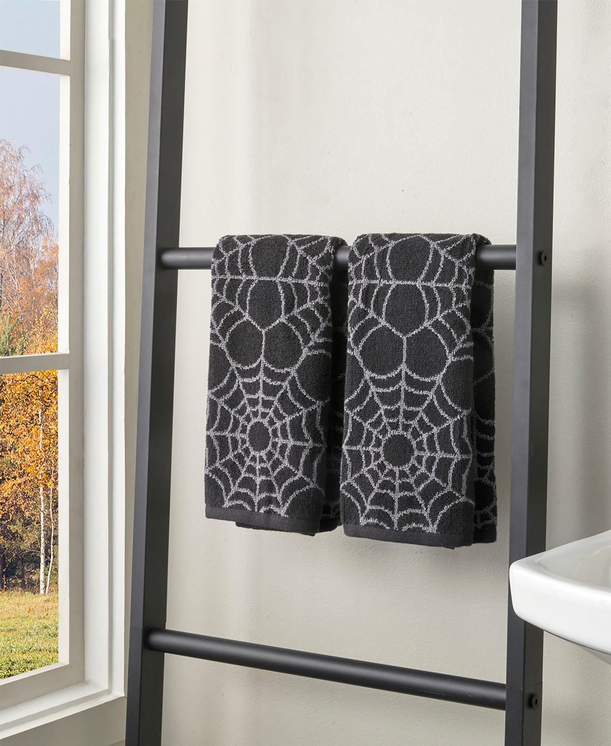 Skl Home Spider Web Cotton 2 Piece Hand Towel Set In Black
