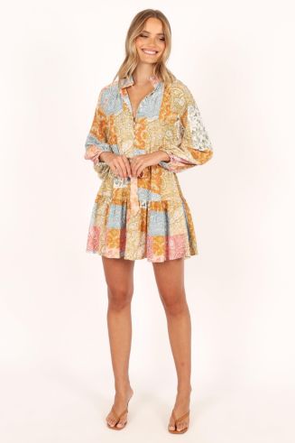 green emerald velvet dress Embellished A-Line Mini Dress in Gold - 4 / Regular