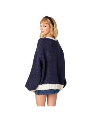Women's Contrast Chunky Knit Cardigan