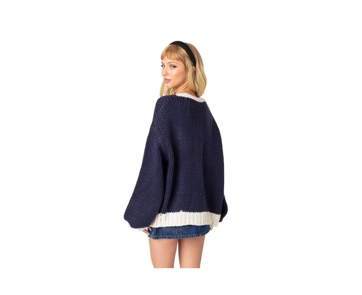 Women's Contrast Chunky Knit Cardigan