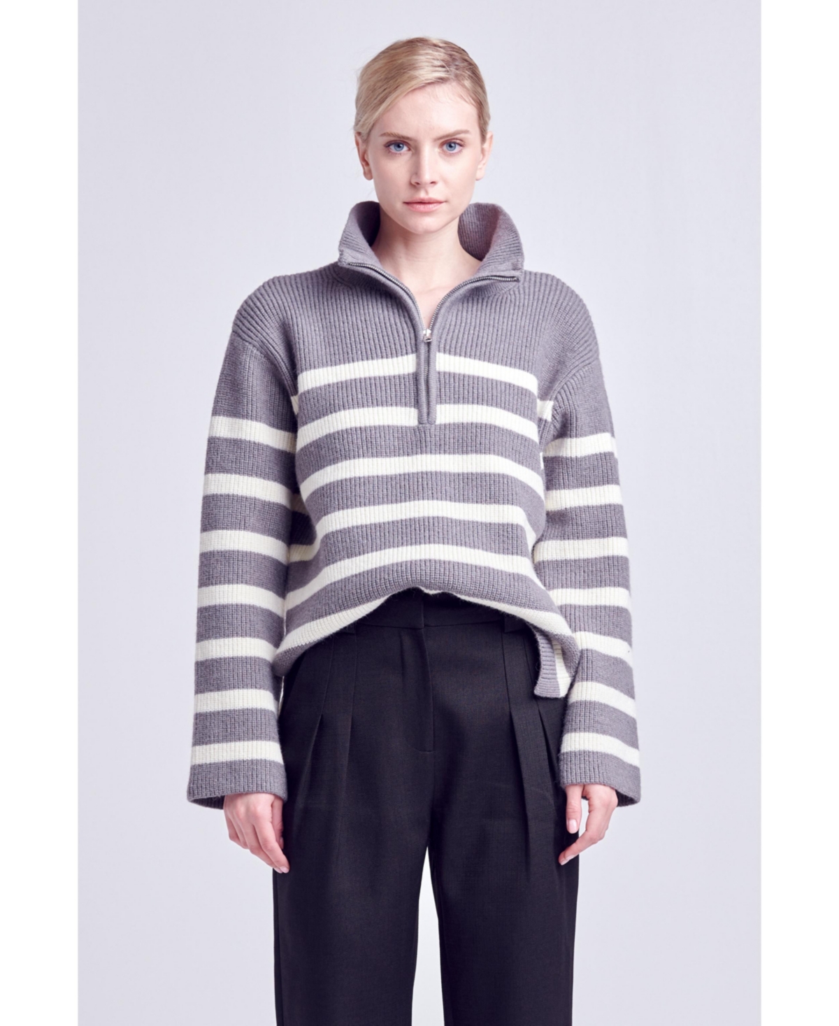 ENGLISH FACTORY WOMEN'S STRIPED HALF-ZIP SWEATER