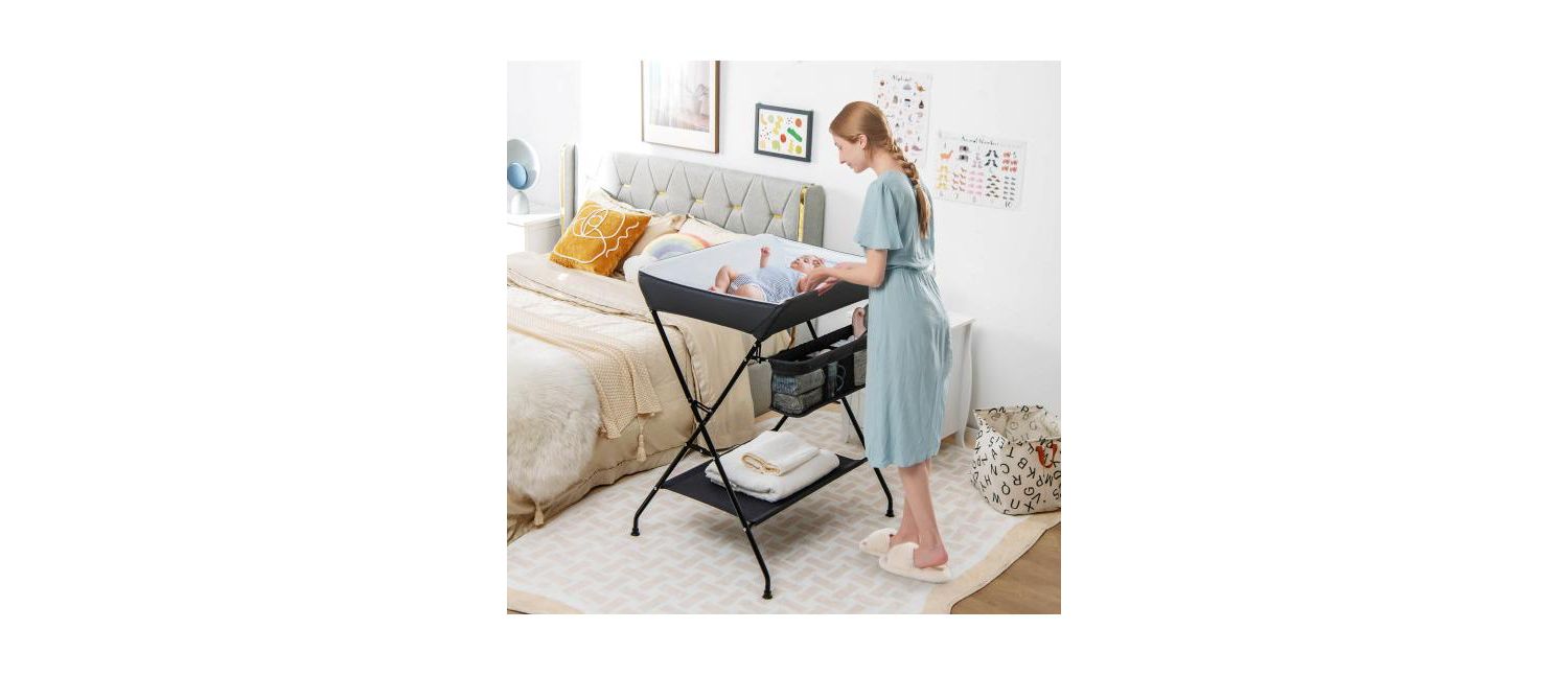 Baby Changing Table with Storage Organizer, Foldable Space-Saving Design