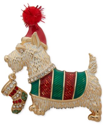 Anne Klein - Gold-Tone Mixed Color Crystal Scottie Dog Pin