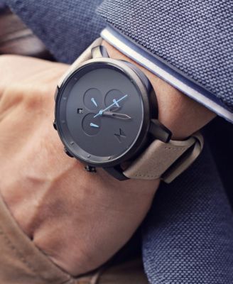 Men's Chrono Sandstone Leather Strap Watch 45mm