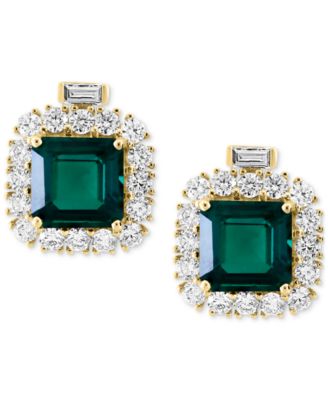 EFFY&reg; Lab Grown Emerald (5-5/8 ct. t.w.) & Lab Grown Diamond (2-1/10 ct. t.w.) Halo Stud Earrings in 14k Gold