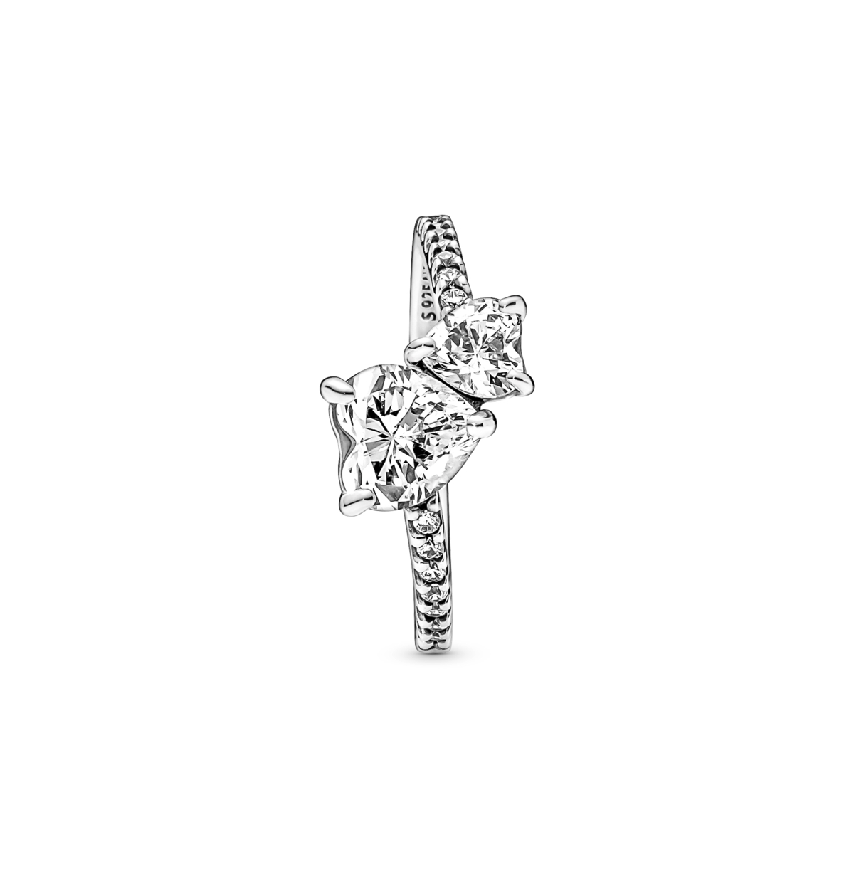 Shop Pandora Cubic Zirconia Timeless Double Heart Sparkling Ring In Silver