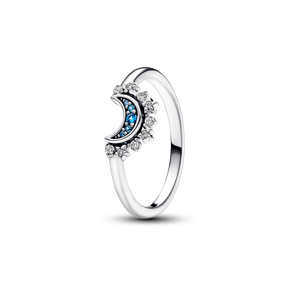 Pandora Cubic Zirconia Moments Celestial Blue Sparkling Moon Ring In Silver