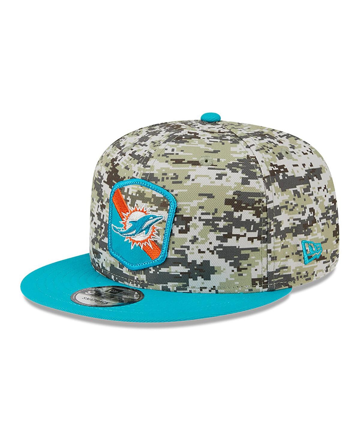 Shop New Era Men's  Camo, Aqua Miami Dolphins 2023 Salute To Service 9fifty Snapback Hat In Camo,aqua