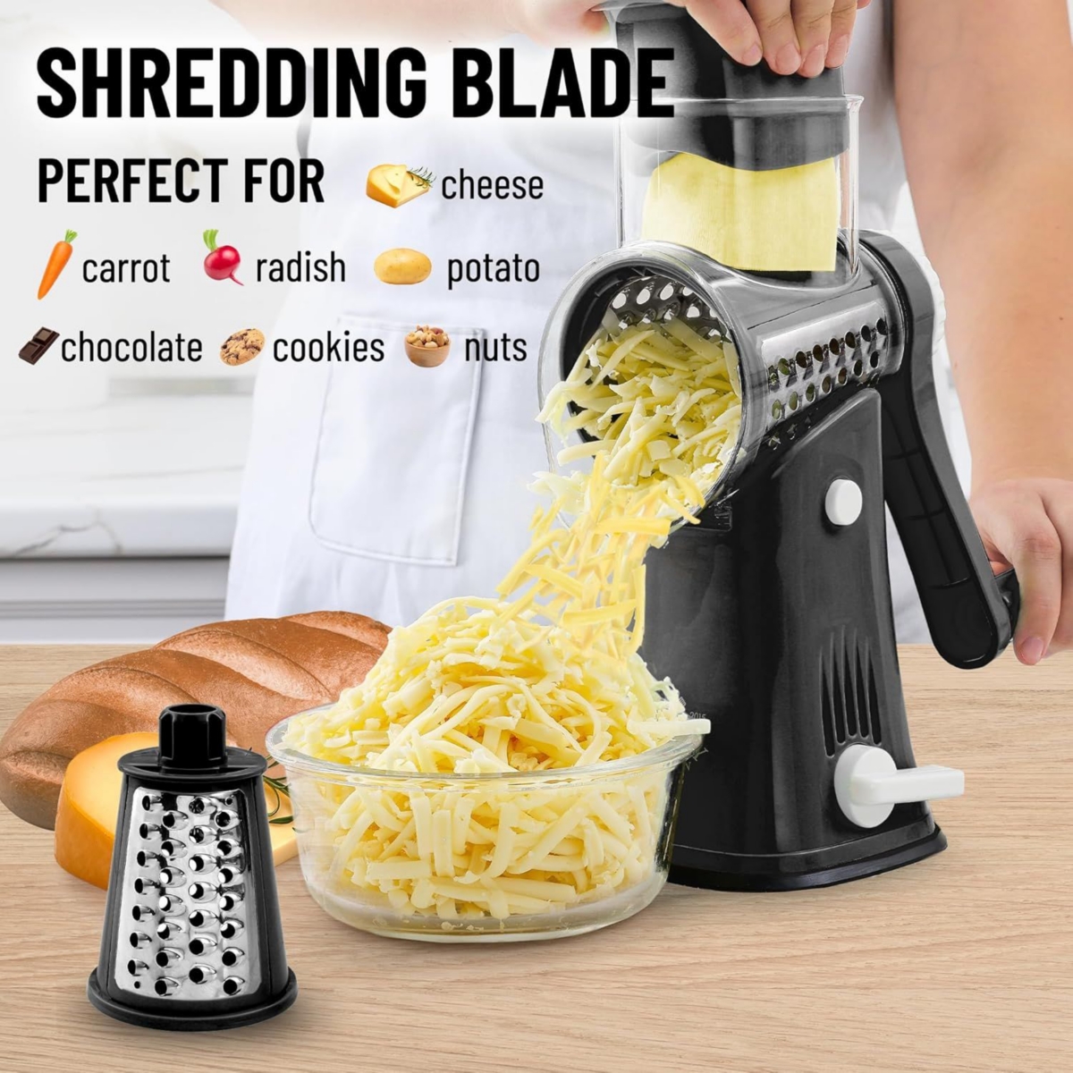 Rotary Cheese Grater with 5 Interchangeable Stainless Steel Blades