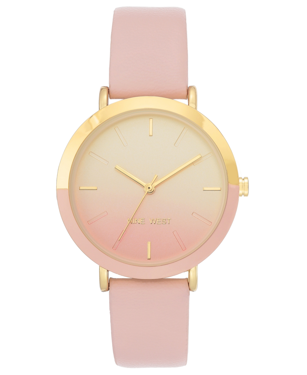 Nine West Women's Quartz Pink Faux Leather Band Watch, 36mm In Pink,gold-tone