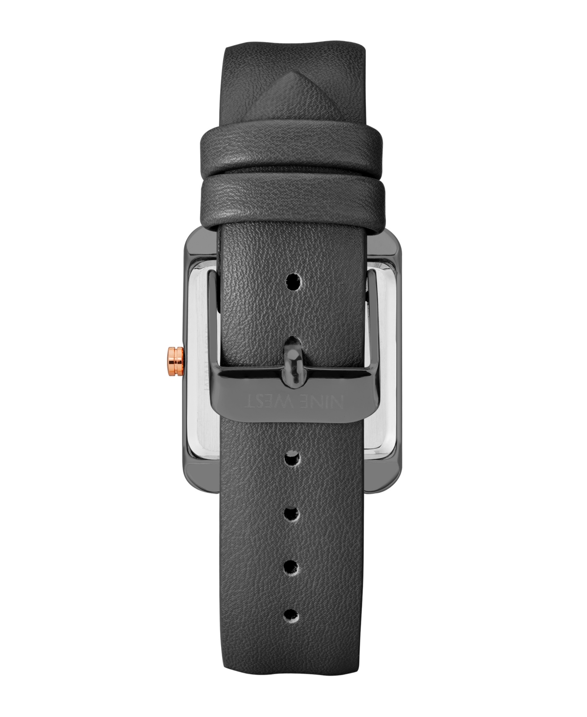 Nine West Women's Quartz Square Black Faux Leather Band Watch, 29mm - Rose Gold-Tone