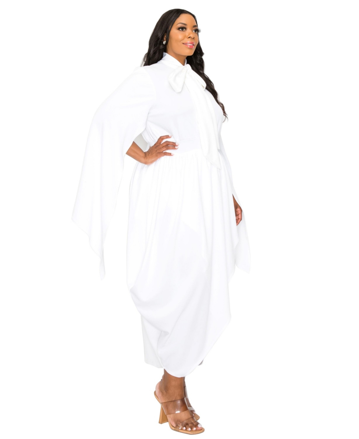 L I V D Plus Size Tina Tulip Hem Cape Sleeve Pocket Dress