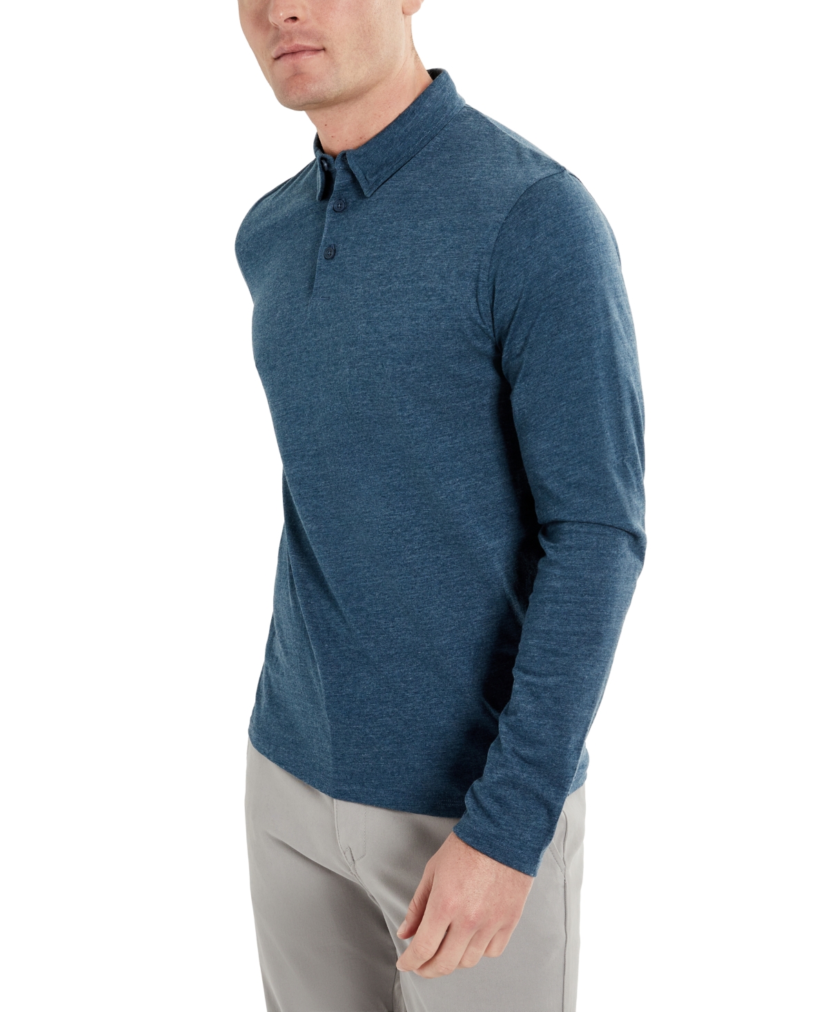 Kenneth Cole Men's Classic Fit Performance Stretch Long Sleeve Polo Shirt In Medium Blue Heather