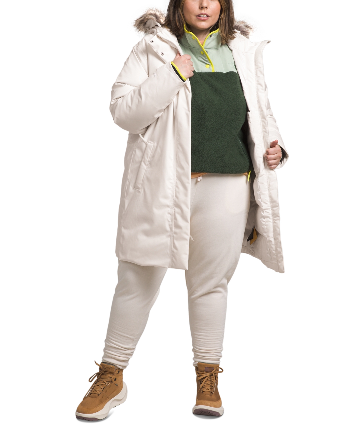 The North Face Plus Size Arctic Faux-fur-trim Hooded Coat In Gardenia White