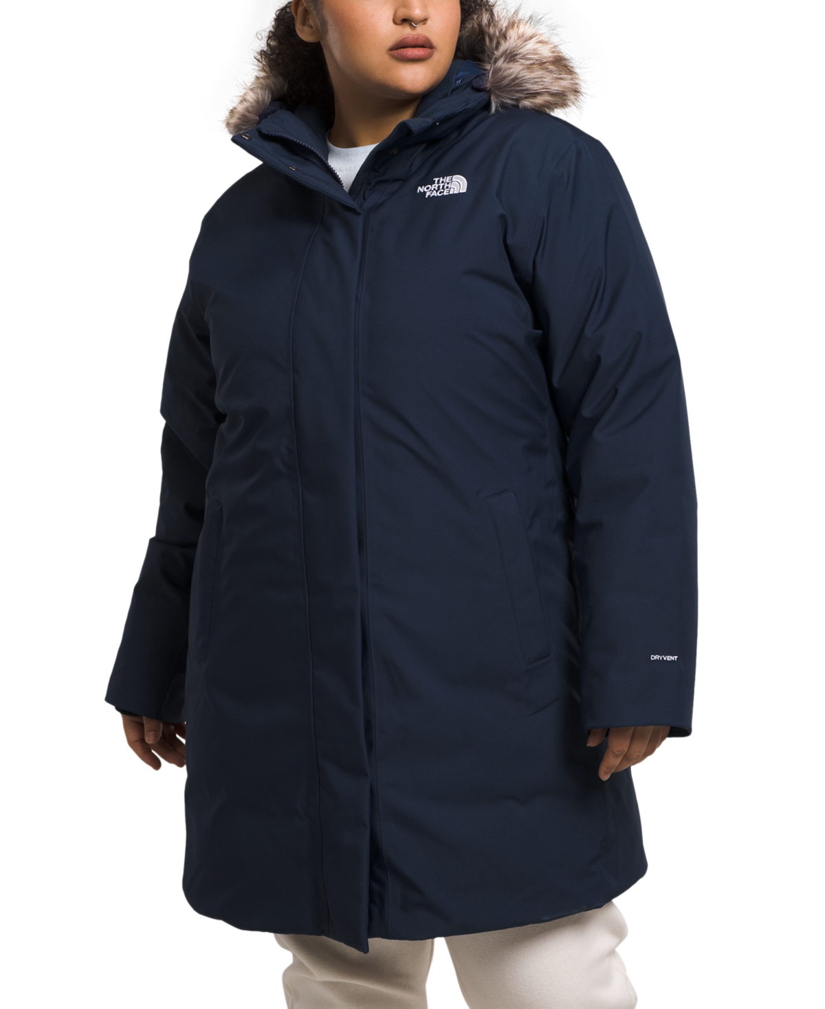 The North Face Plus Size Arctic Faux-fur-trim Hooded Coat In Summit Navy