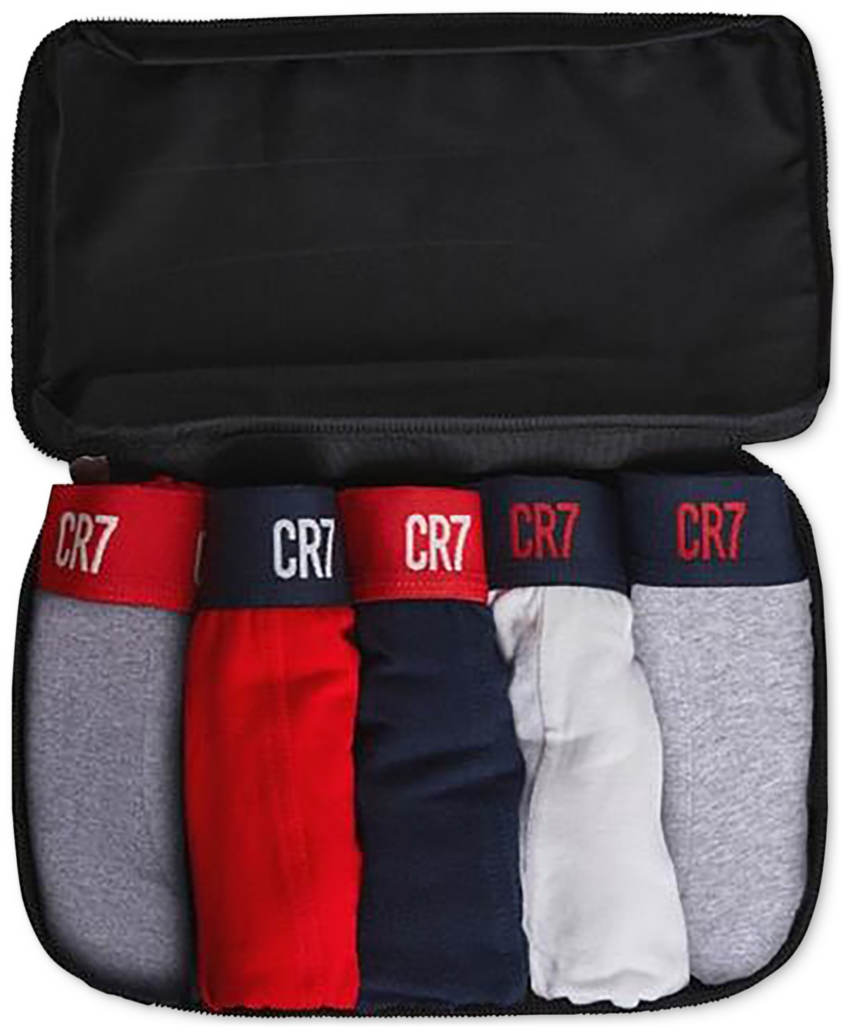 CR7 Cristiano Ronaldo Men's Trunk, Pack of 5 with Travel Bag - Dark Gray, Red, Light Gray, White