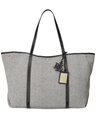 Lauren Ralph Lauren Emerie Canvas and Leather Extra Large Tote - Macy's
