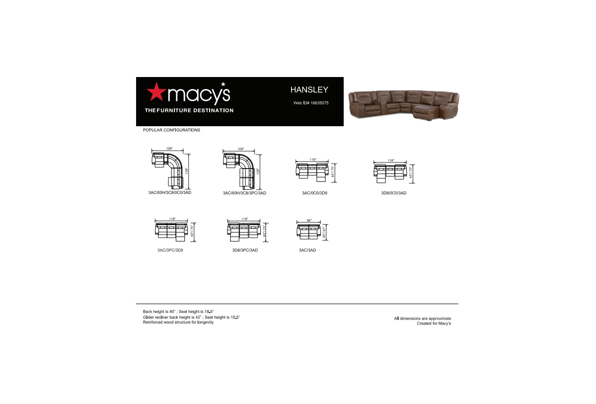 MACY'S CLOSEOUT! HANSLEY 5-PC. ZERO GRAVITY LEATHER SECTIONAL WITH 3 POWER RECLINERS, CREATED FOR MACY'S 