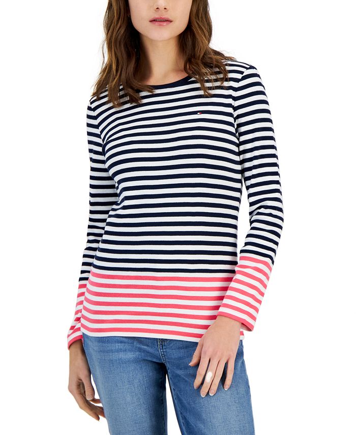 Tommy Hilfiger Women's Cotton Colorblocked Striped Top - Macy's