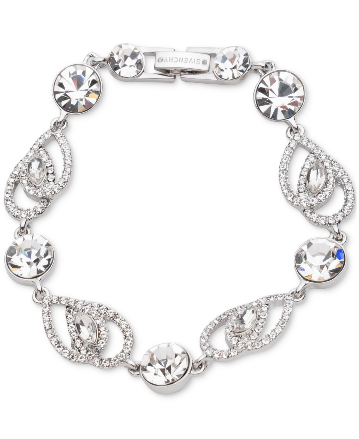 Silver-Tone Crystal Pave Pear Stone Flex Bracelet - White