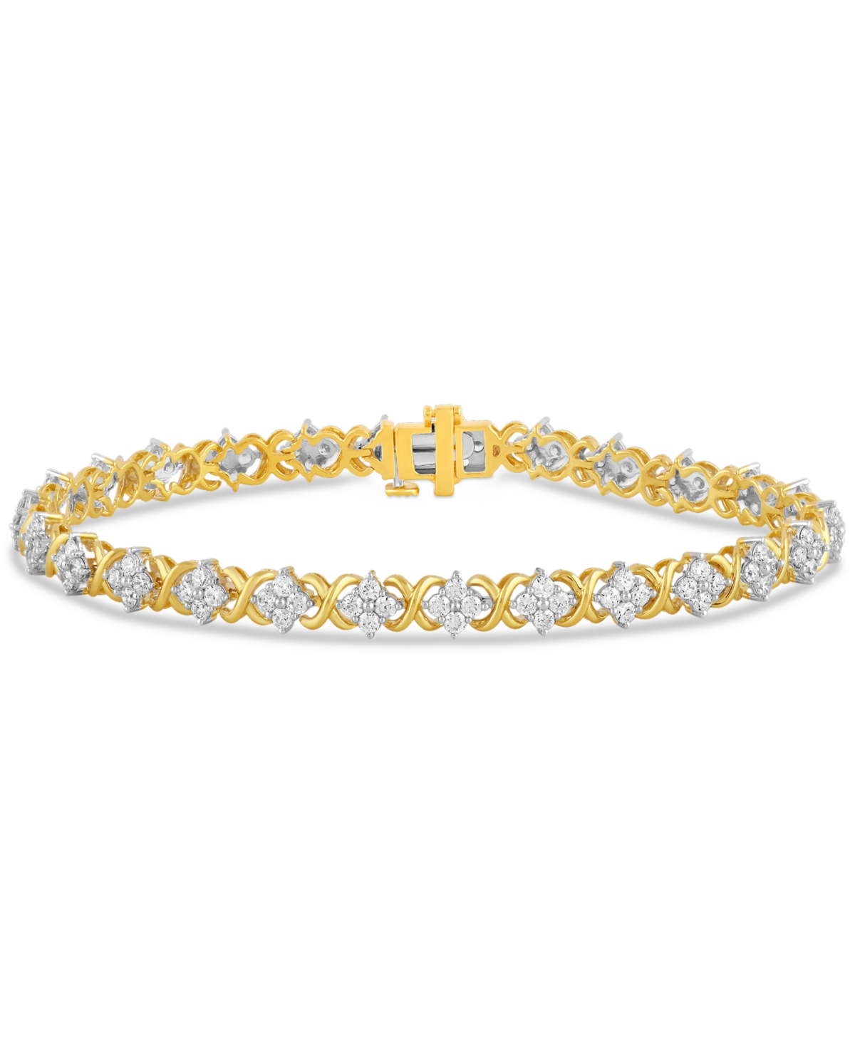 Macy's Diamond Cluster Link Bracelet (3 Ct. T.w.) In 10k Gold In Yellow Gold