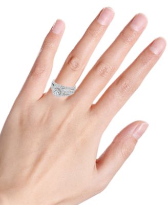 TruMiracle&reg; Diamond Halo Three Row Engagement Ring (2 ct. t.w.) in 14k White Gold