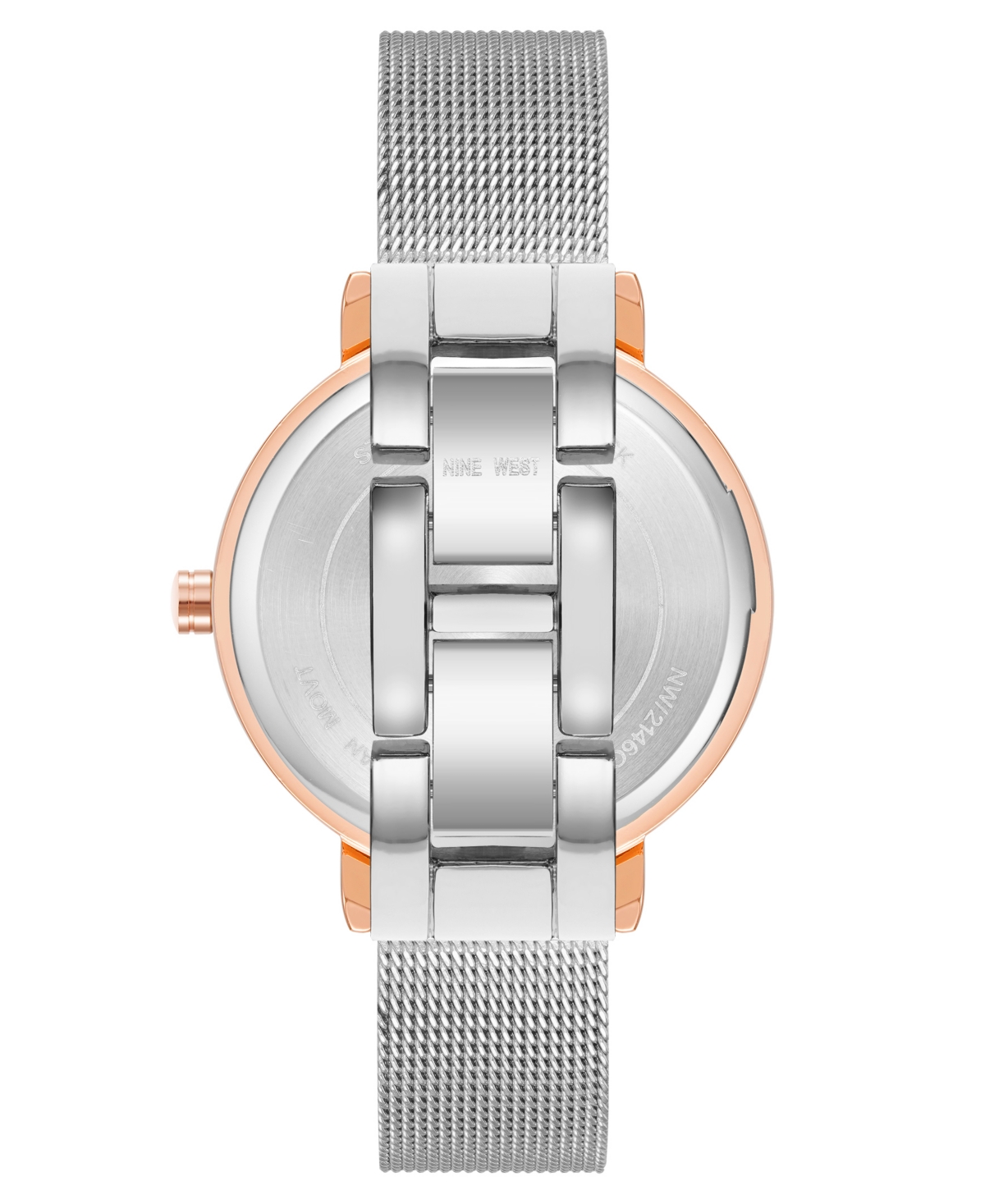 Nine West Women's Quartz Silver-tone Stainless Steel Mesh Band Watch, 34mm In Taupe,silver-tone,rose Gold-tone