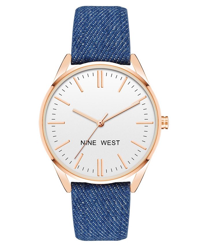Nine West Women s Quartz Blue Faux Leather Band Watch 36mm Macy s