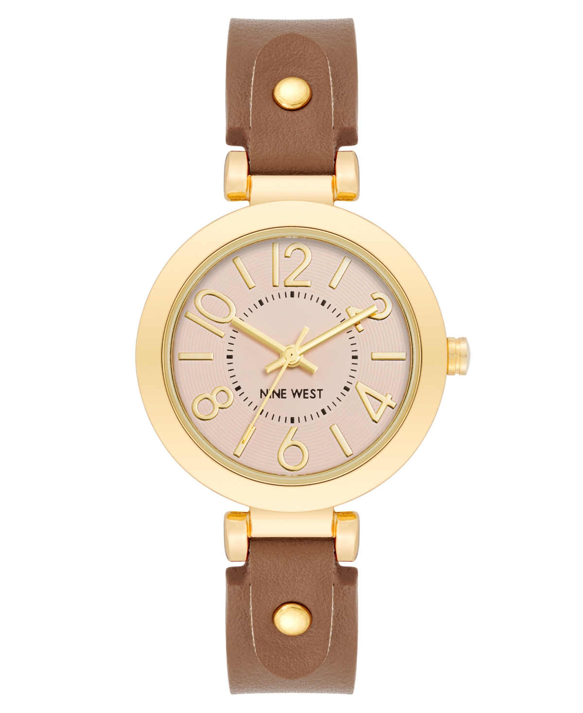 Nine West Women's Quartz Honey Brown Faux Leather Band Watch, 32mm In Brown,gold-tone