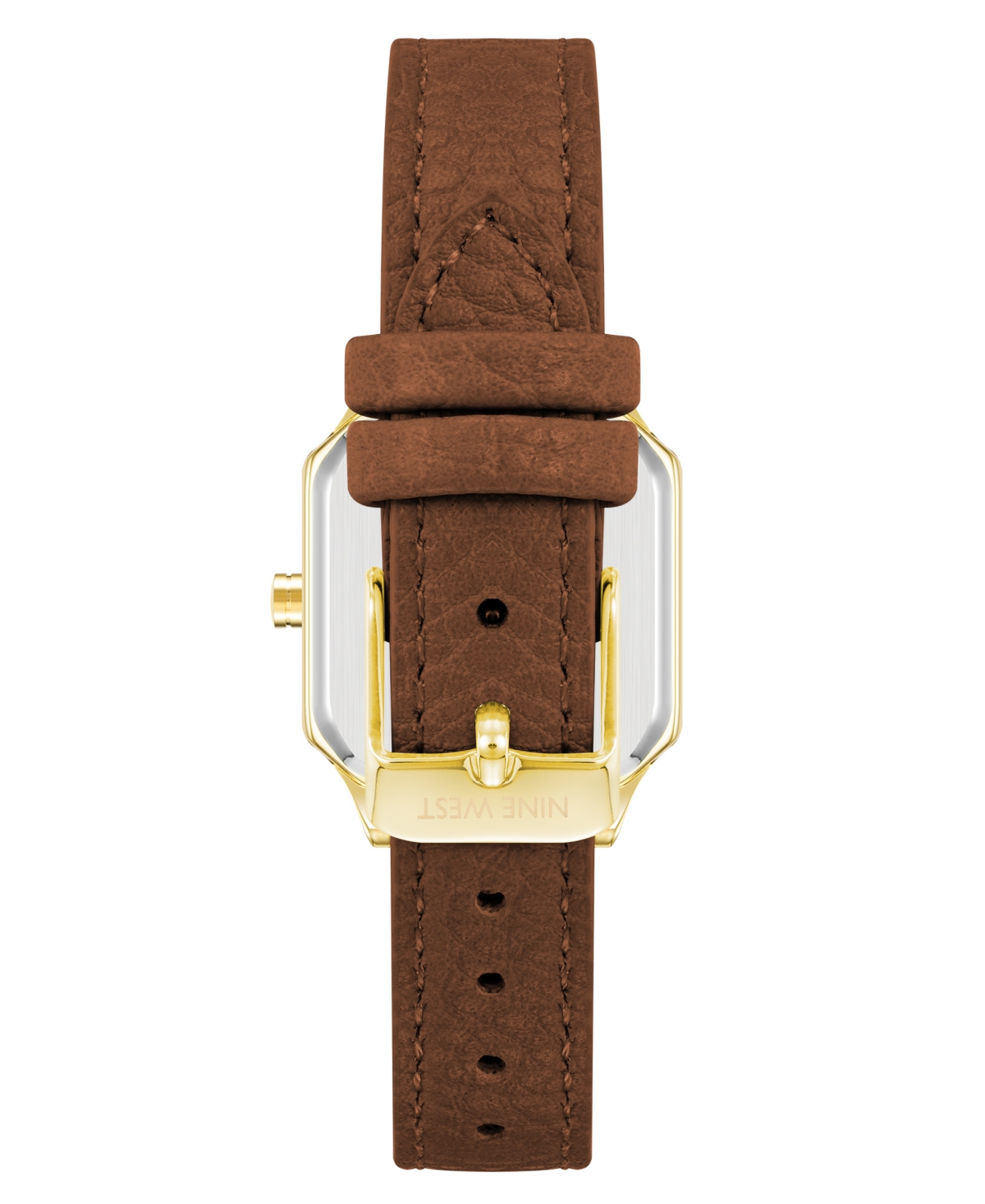 Nine West Women's Quartz SquareFaux Leather Band Watch, 27mm - Brown, Gold-Tone