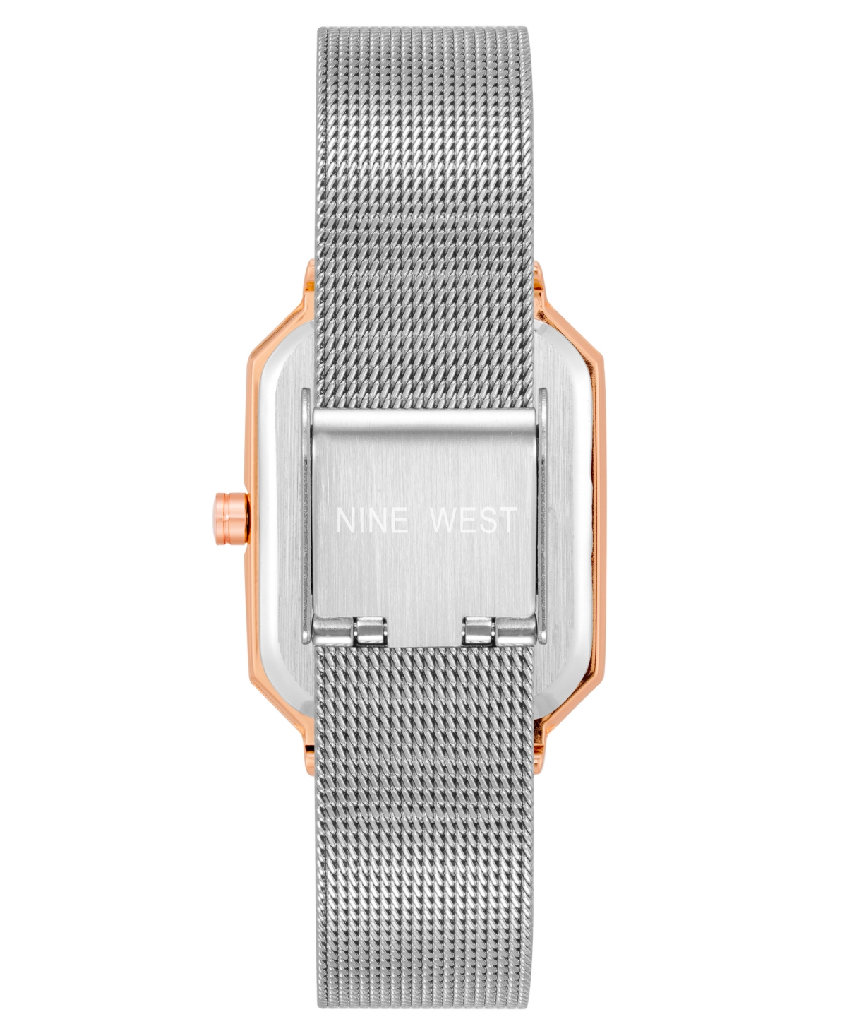Nine West Women's Quartz Rectangular Silver-Tone Stainless Steel Mesh Band Watch, 28mm - Silver-Tone, Rose Gold-Tone