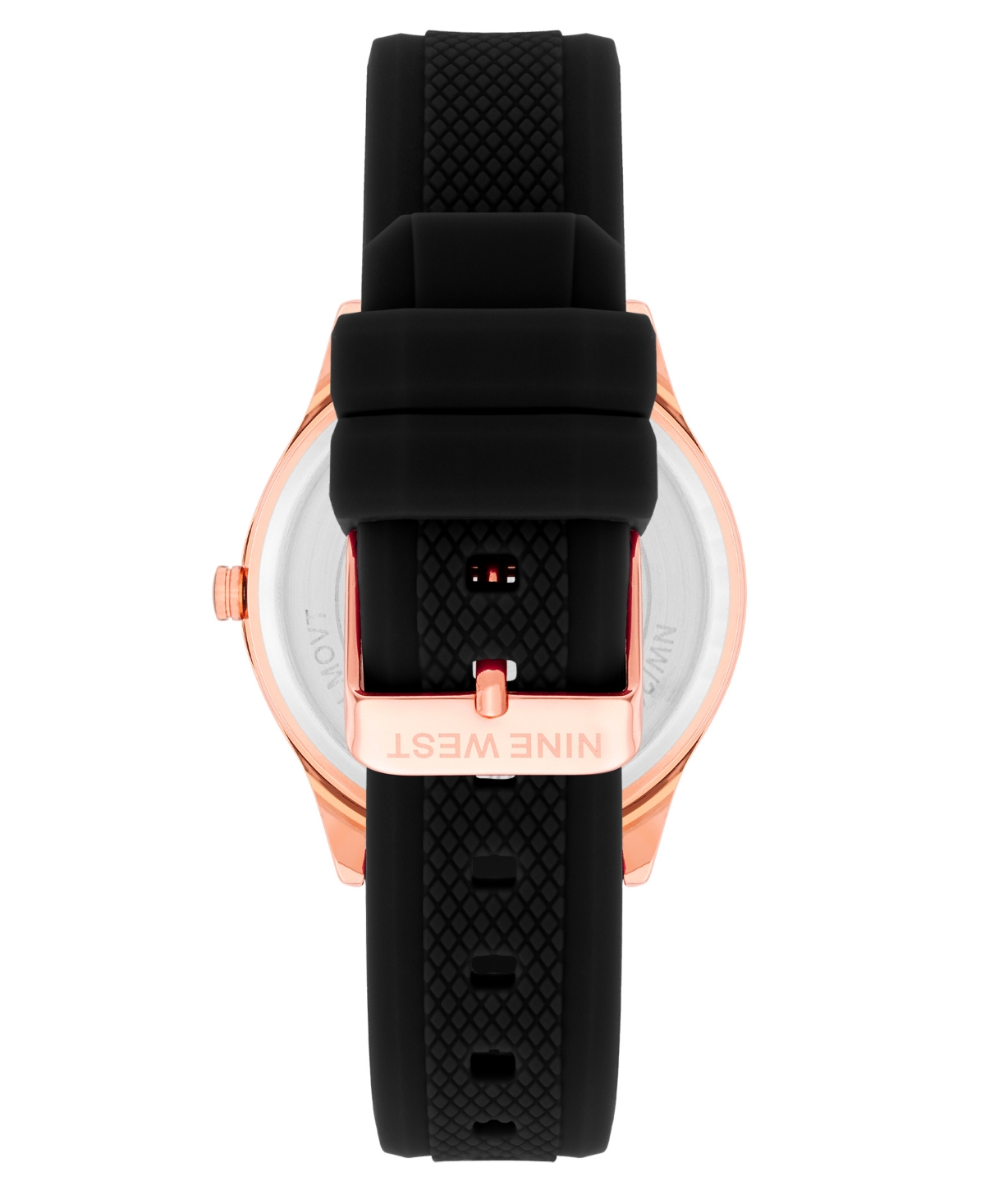 Nine West Women's QuartzTextured Silicone Band Watch, 40mm - Black, Rose Gold-Tone