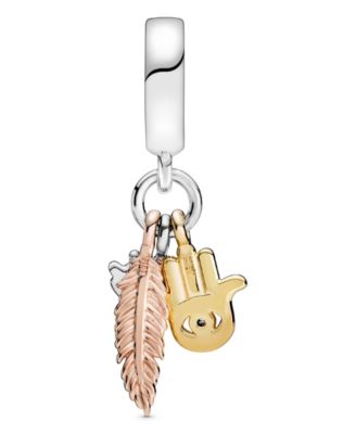 Cubic Zirconia Hamsa, All-seeing Eye Feather Spirituality Dangle Charm