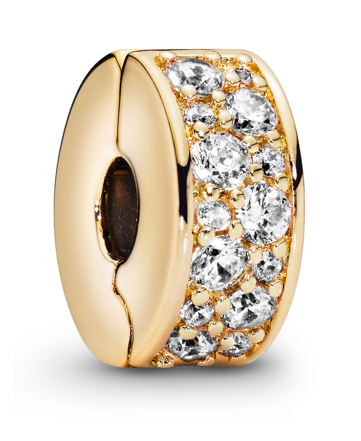 Pandora Cubic Zirconia Pink Pave Fixed Clip Charm In Gold