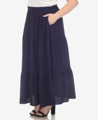 Plus Size Pleated Tiered Maxi Skirt