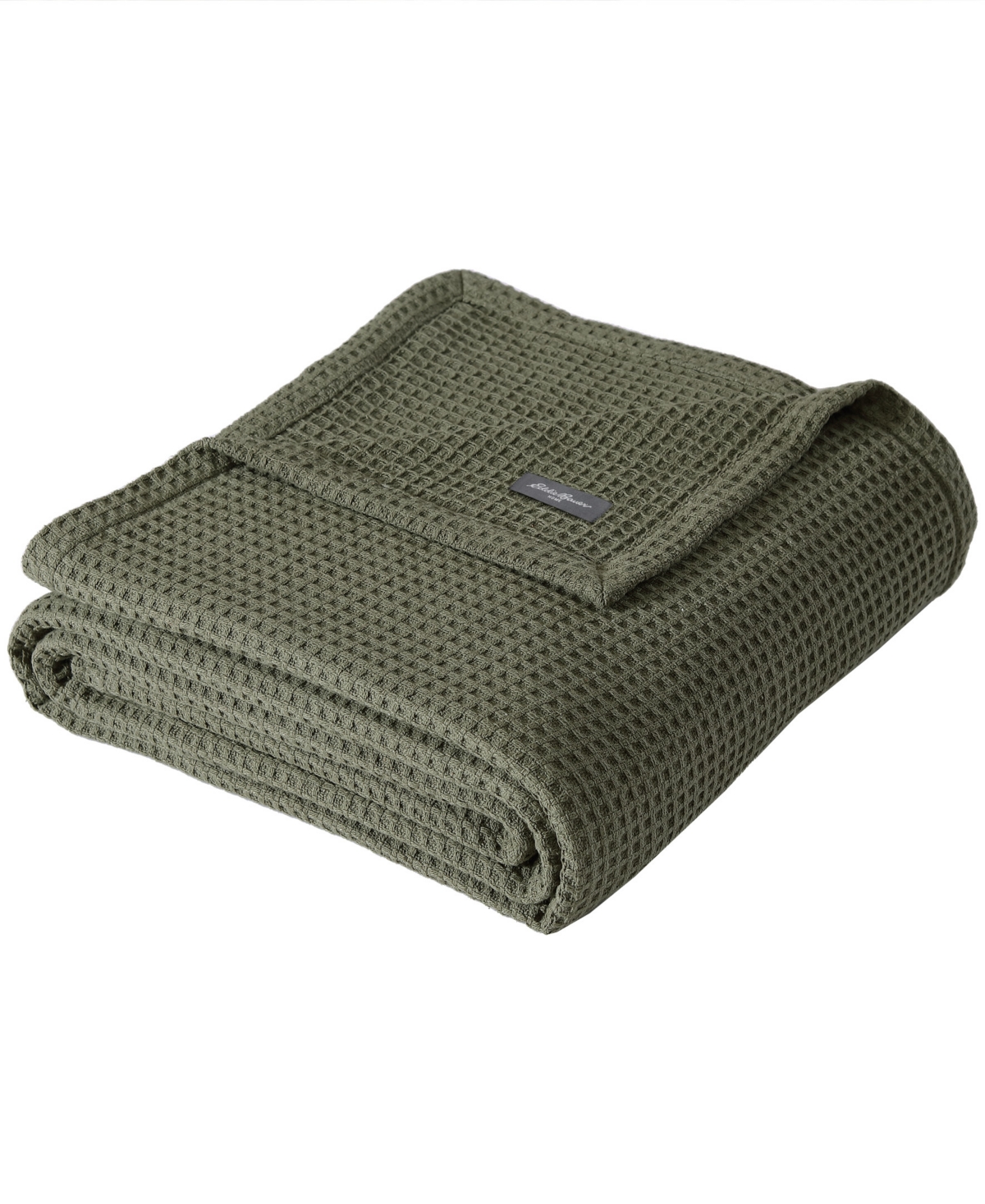 Eddie Bauer Solid Waffle Cotton Reversible Blanket, Full/queen In Olive Green