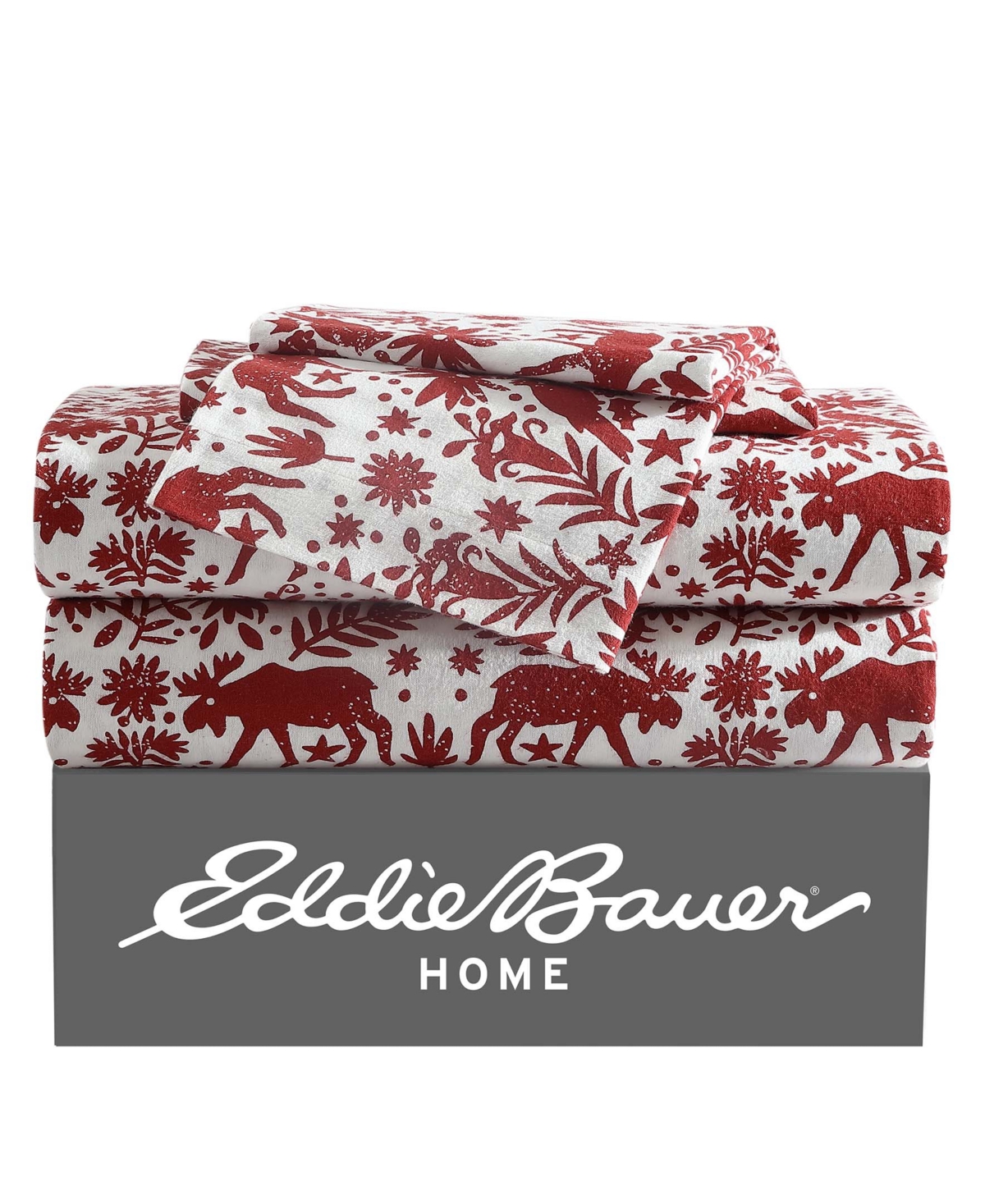 Shop Eddie Bauer Arcadia Cotton Flannel 4 Piece Sheet Set, King In Ivory Red