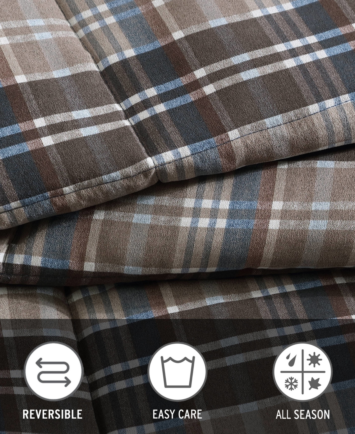 Eddie Bauer Closeout!  Rugged Plaid Micro Suede Reversible 2 Piece Duvet Cover Set, Twin In Beige Brown