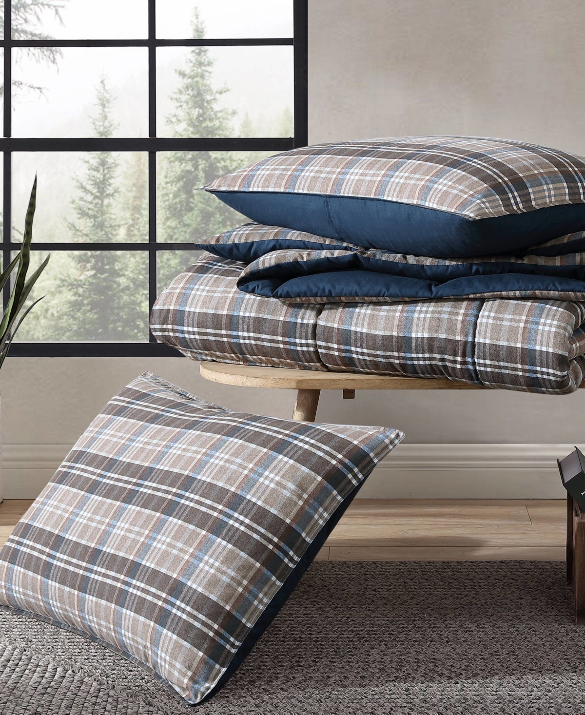 Eddie Bauer Rugged Plaid Microsuede Reversible Comforter Set, Twin In Beige Brown