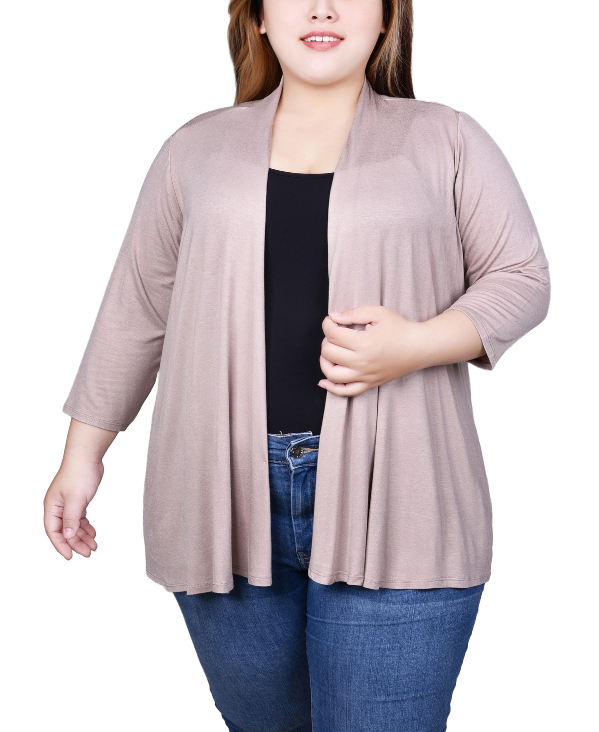 Plus Size Draped Open-Front Cardigan Sweater - Dark navy