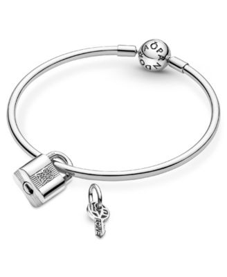 Cubic Zirconia Padlock and Key Dangle Charm