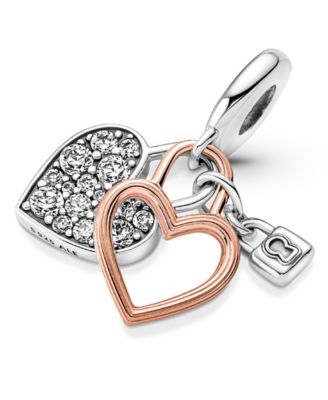 Cubic Zirconia Heart Padlock Double Dangle Charm