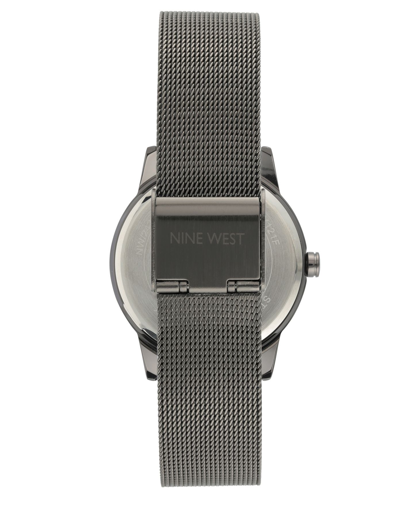Женские часы Nine West Quartz Dark Gray Stainless Steel Mesh Band and Flower Pattern Watch, 35mm — фото 2
